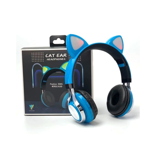 AURICULARES INALÁMBRICOS BLUETOOTH ESTILO OREJA DE GATO M-01 MP3/CELULAR/PC AZUL